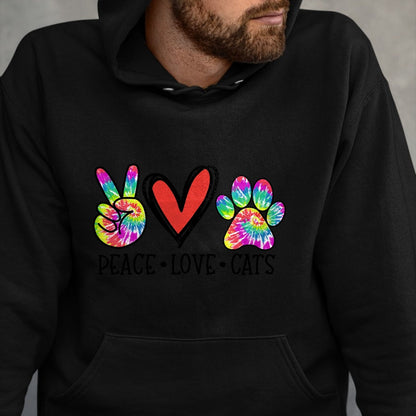 Cat Love Shirt, Funny Cat Lover Gift UnisexT-Shirt/Hoodie/Sweatshirt HLT00 - Peace Love Cats Paws Tie Dye Rainbow Animal Rescue Womens T-Shirt (1)