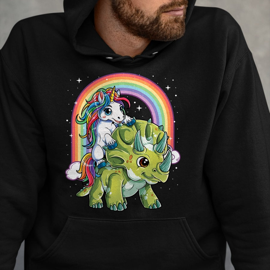 Best Dinosaur Lover Shirt, Funny Dinosaur UnisexT-Shirt/Hoodie/Sweatshirt HLT00 - Unicorn Riding Dinosaur Triceratops Funny Boys Girls Rainbow T-Shirt Small