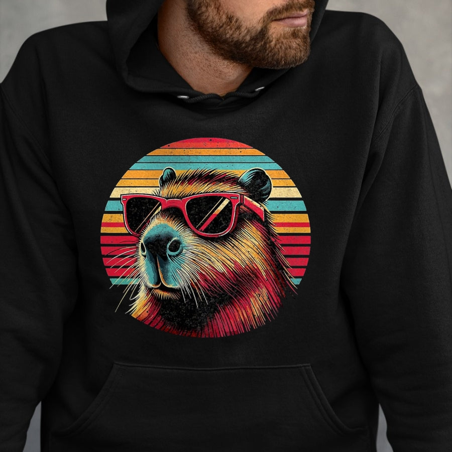 Cute Capybara Shirt, Funny Capybara Unisex T-Shirt/Hoodie/Sweatshirt HLT00 - Capybara Retro Sunglasses T-Shirt, Men, Black, 3X-Large