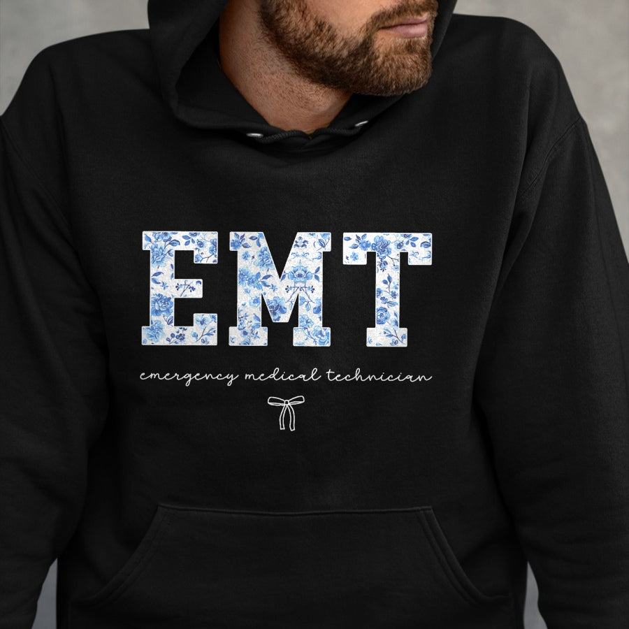 Best Doctor Shirt, Funny Doctor UnisexT-Shirt/Hoodie/Sweatshirt HLT00 - EMT Medical Technician Blue Floral T-Shirt