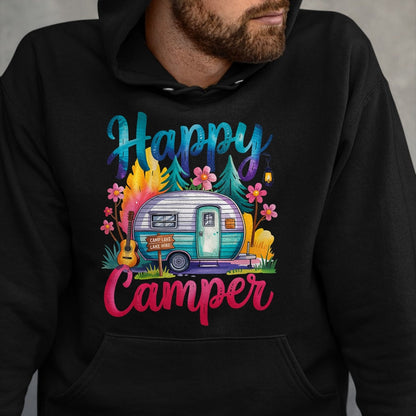 Funny Camping Shirt, Gift For Camping Lover Unisex T-Shirt/Hoodie/Sweatshirt HLT00 - Funny Happy Camper Camping Apparel Trailer RV Kids Women T-Shirt