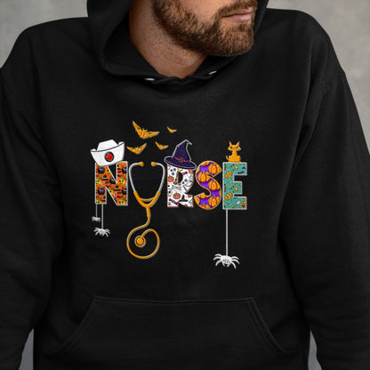 Funny Nurse Shirt, Nurse Unisex T-Shirt/Hoodie/Sweatshirt HLT00 - Halloween Nurse Nursing Cute Health Worker Halloween Pattern T-Shirt
