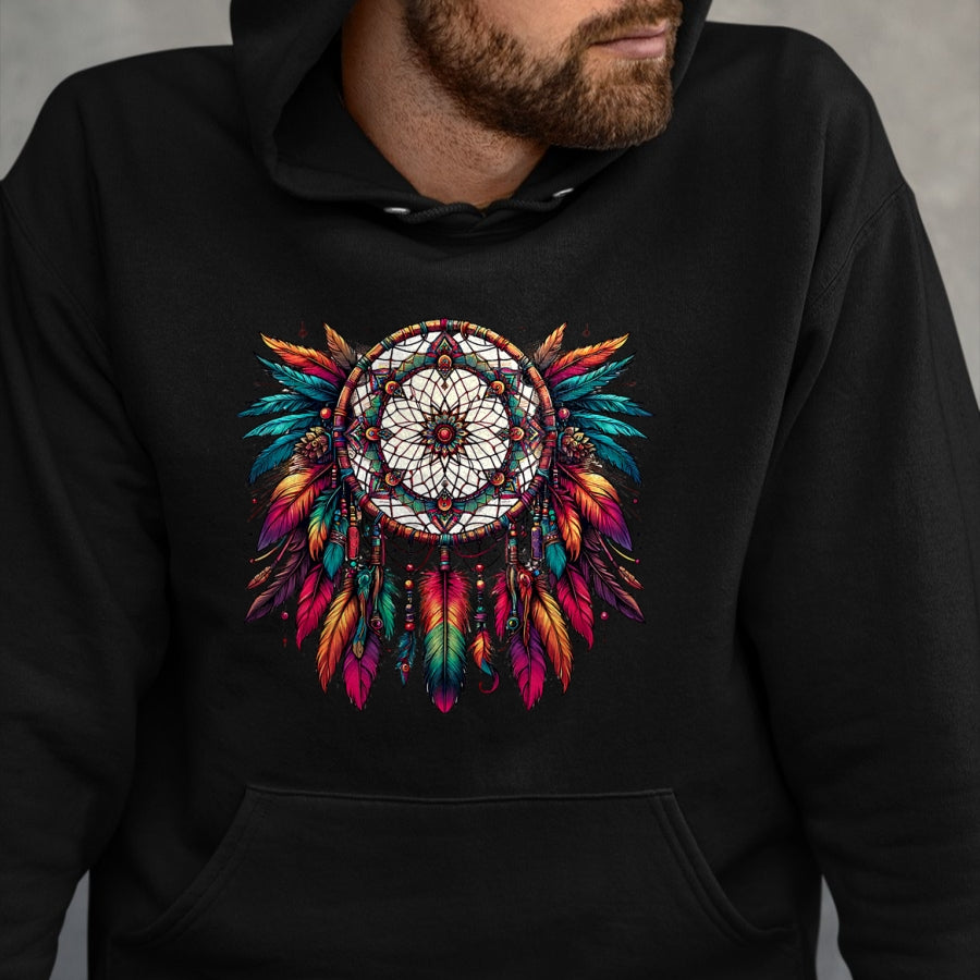 Native American T-Shirts, Vintage Native American Unisex T-Shirt/Hoodie/Sweatshirt HLT00 - Colorful Dreamcatcher Feather Tee Art Native American Indian