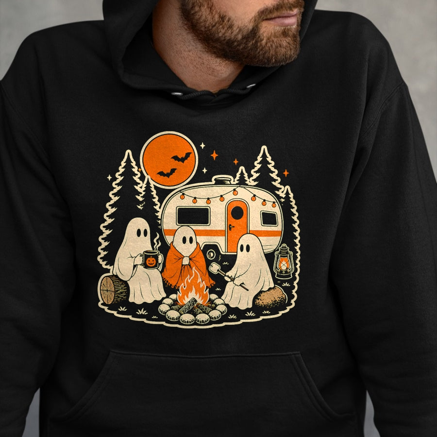 Funny Camping Shirt, Gift For Camping Lover Unisex T-Shirt/Hoodie/Sweatshirt HLT00 - Halloween Camping Ghost Camper Vintage Style T-Shirt