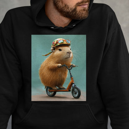 Cute Capybara Shirt, Funny Capybara Unisex T-Shirt/Hoodie/Sweatshirt HLT00 - Capybara Riding Scooter with Glasses Funny Graphic T-Shirt