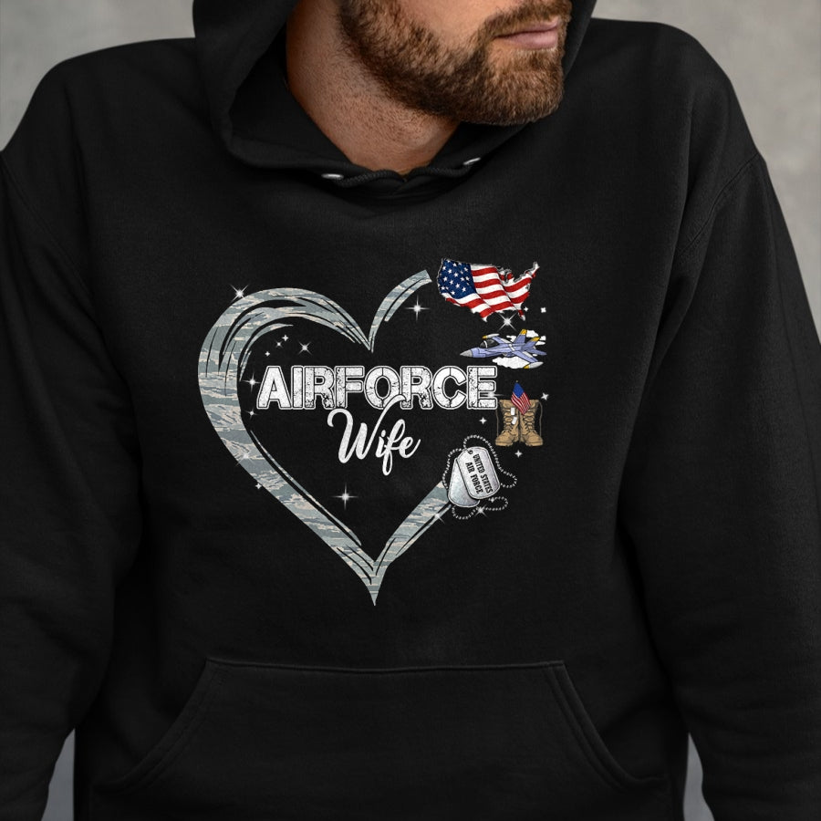 Best Wife Shirt, Wife and Husband Unisex T-Shirt/Hoodie/Sweatshirt HLT00 - Gift for wife T shirt, lucky wife   Proud Air Force Wife Air Force Graduation Wife USAF Wife T-Shirt