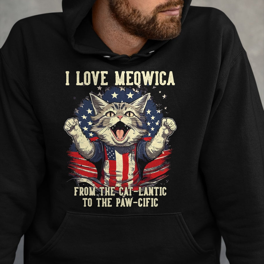 Cat Love Shirt, Funny Cat Lover Gift T-Shirt/Hoodie/Sweatshirt HLT00 - 4th July Cat Lover, I Love Meowica Patriotic Funny Happy Cat T-Shirt