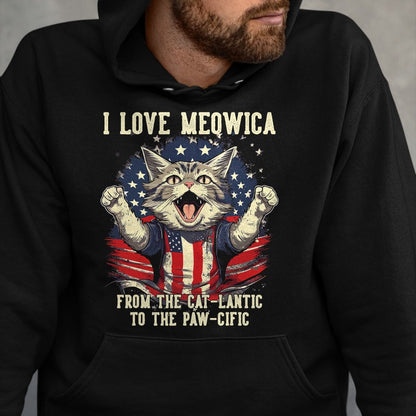 Cat Love Shirt, Funny Cat Lover Gift T-Shirt/Hoodie/Sweatshirt HLT00 - 4th July Cat Lover, I Love Meowica Patriotic Funny Happy Cat T-Shirt