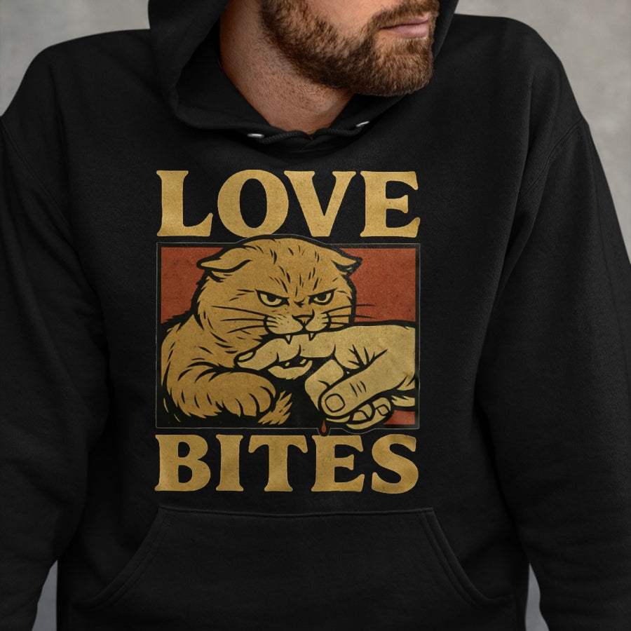 Cat Love Shirt, Funny Cat Lover Gift UnisexT-Shirt/Hoodie/Sweatshirt HLT00 - Love Bites Angry Cat T-Shirt