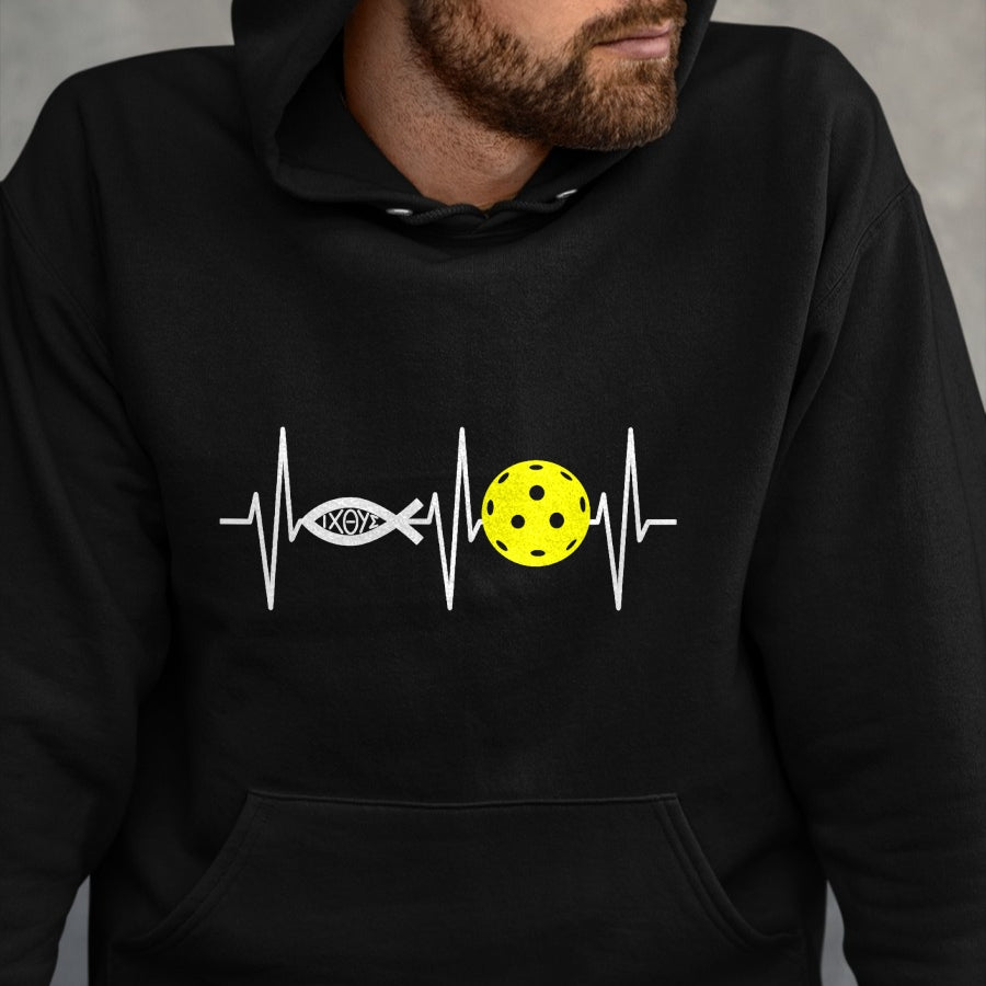 Funny Pickleball Shirt, Pickleball Lover Unisex T-Shirt/Hoodie/Sweatshirt HLT00 - Christian Shirt Pickleball Player Ichthys Jesus Fish Symbol T-Shirt