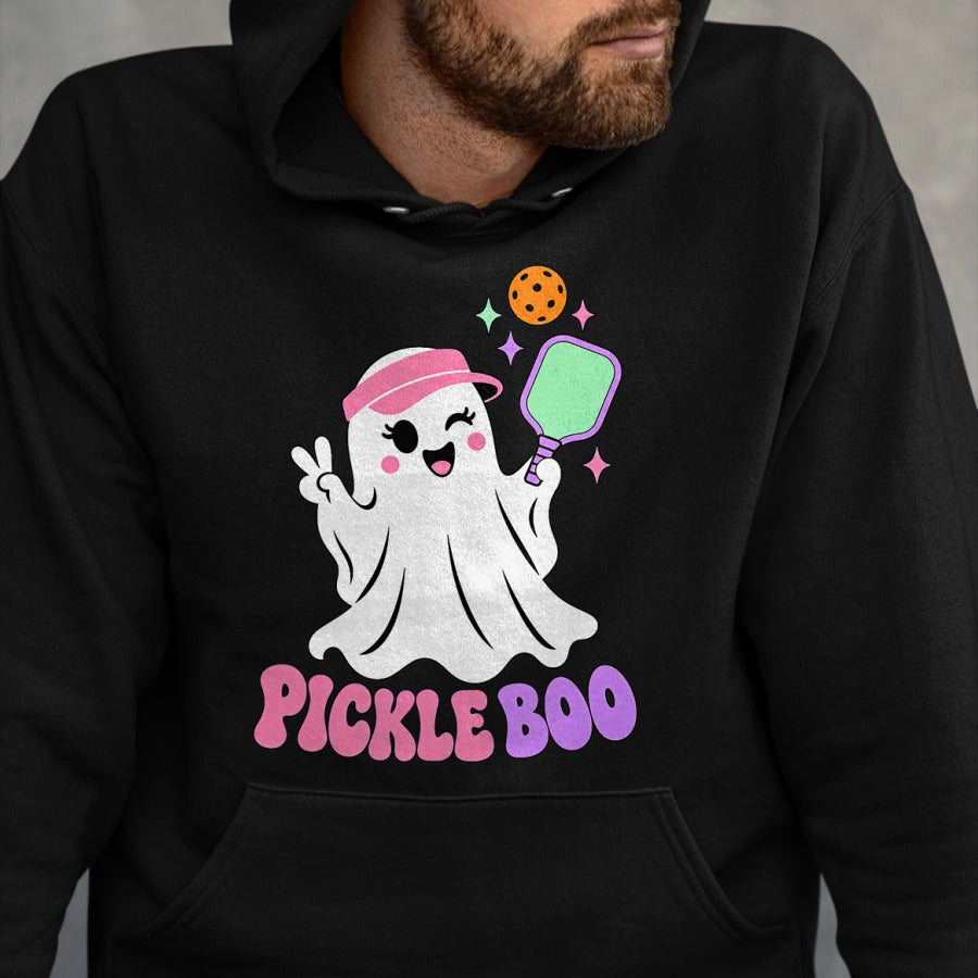 Funny Pickleball Shirt, Pickleball Lover Unisex T-Shirt/Hoodie/Sweatshirt HLT00 - Halloween Pickleball Ghost Girls Women Pickleball Halloween T-Shirt