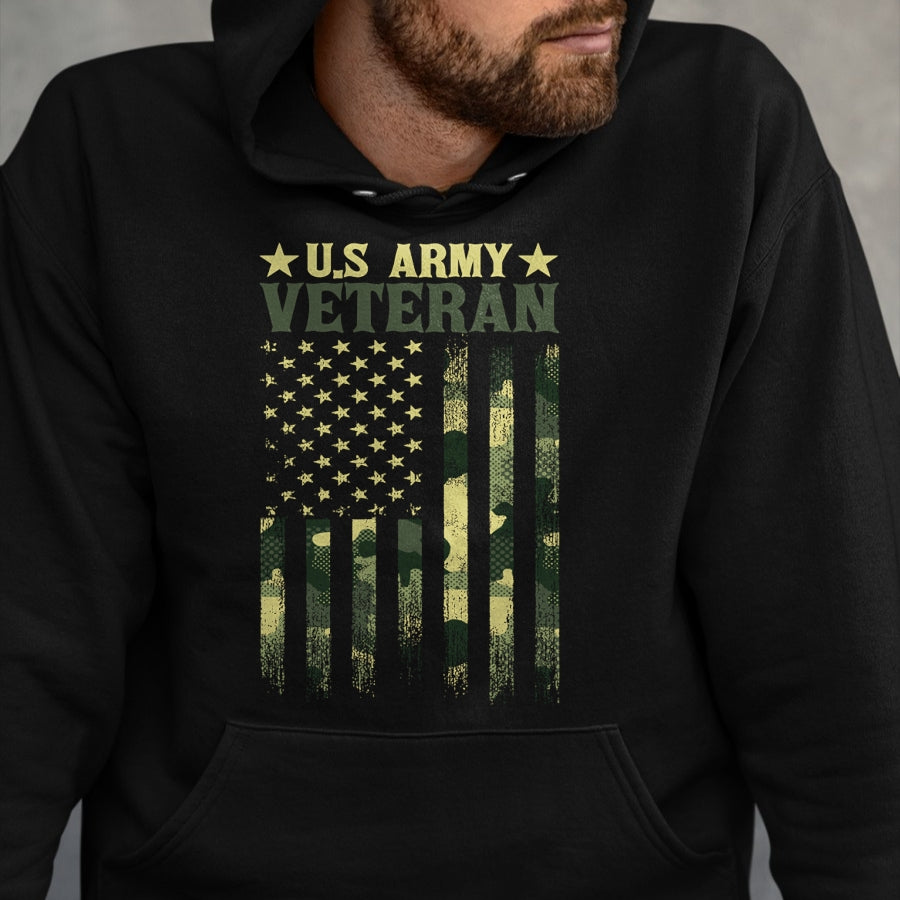 Proud Veteran Shirt, Funny Veteran UnisexT-Shirt/Hoodie/Sweatshirt HLT00 - US Army Veteran Patriotic Military Camouflage American Flag Long Sleeve T-Shirt