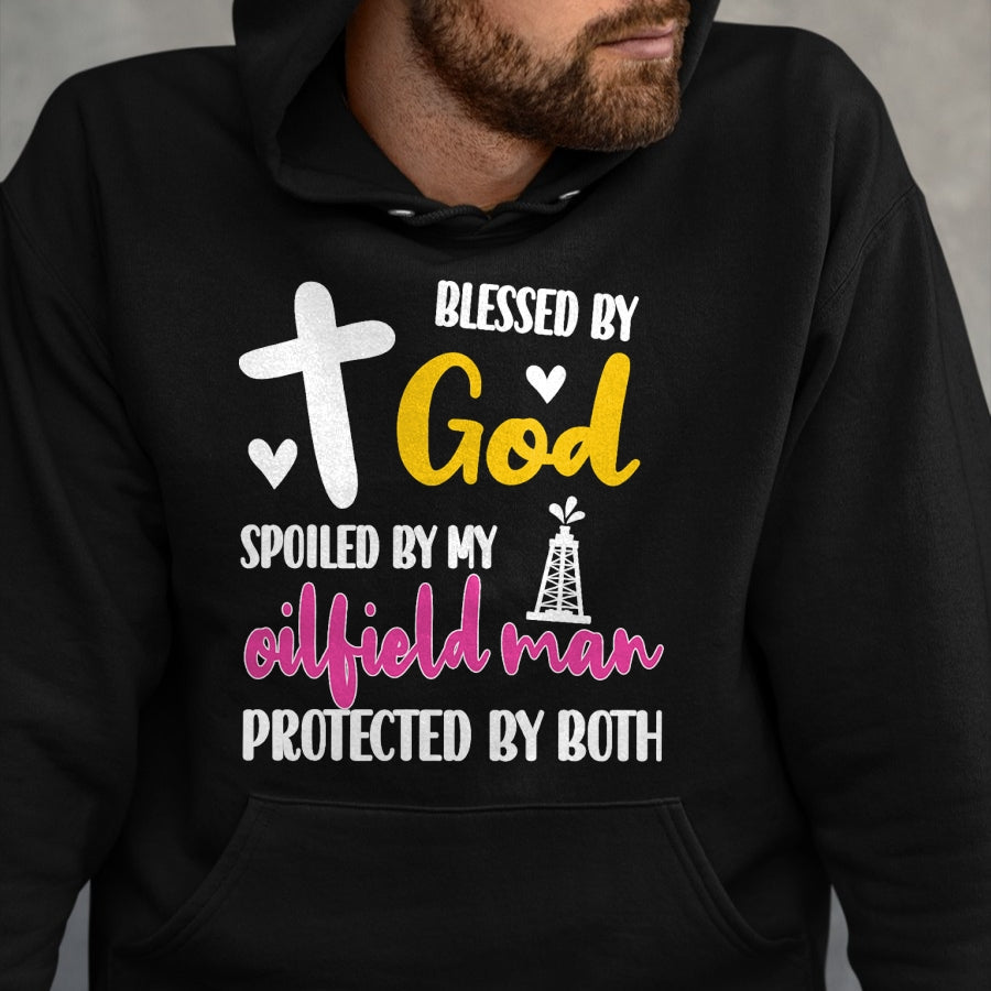 Best Wife Shirt, Wife and Husband Unisex T-Shirt/Hoodie/Sweatshirt HLT00 - Spoiled By My Oilfield Man  Husband Oilfield Worker Wife T-Shirt