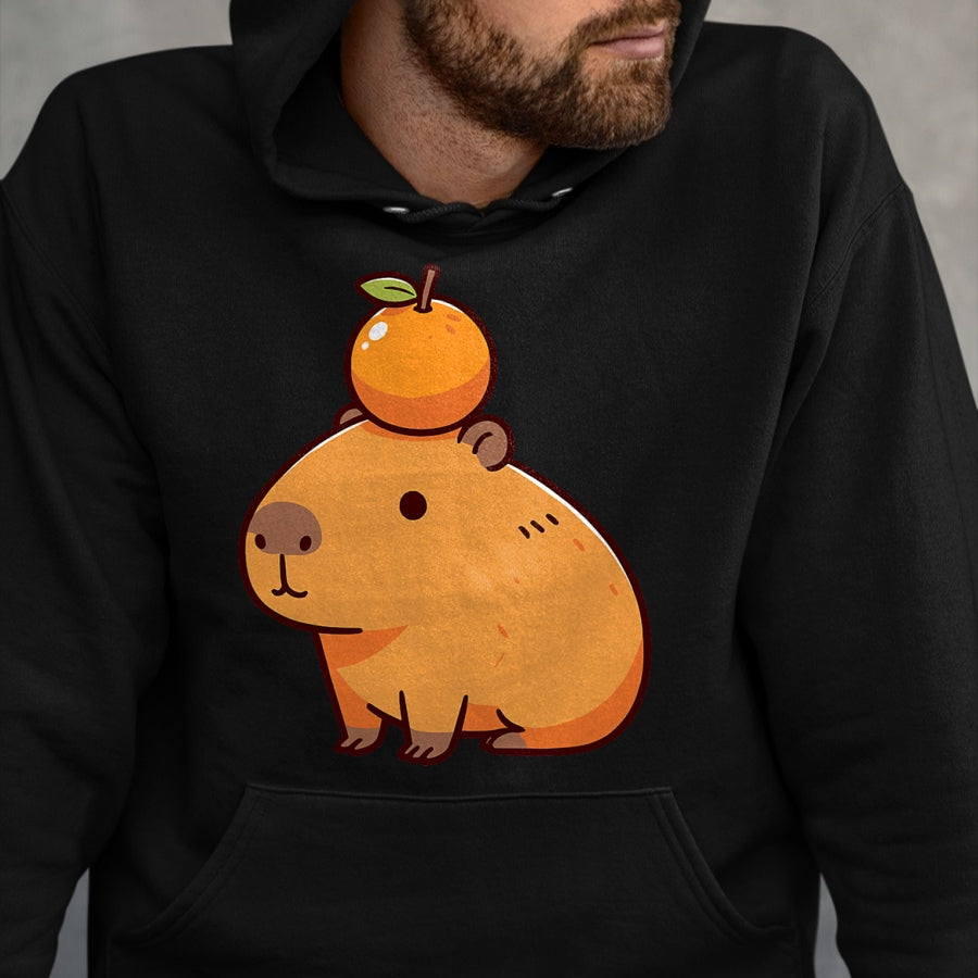 Cute Capybara Shirt, Funny Capybara Unisex T-Shirt/Hoodie/Sweatshirt HLT00 - Capybara with Orange on the Head Capybara T-Shirt