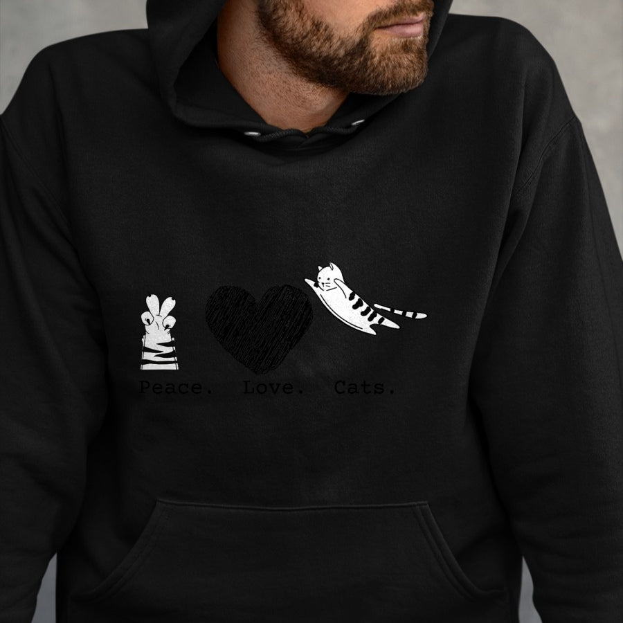 Cat Love Shirt, Funny Cat Lover Gift UnisexT-Shirt/Hoodie/Sweatshirt HLT00 - Peace Love Cats Hippy T-Shirt