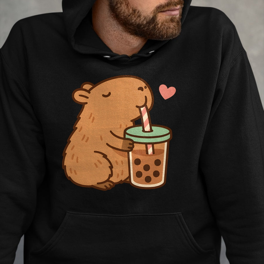 Cute Capybara Shirt, Funny Capybara Unisex T-Shirt/Hoodie/Sweatshirt HLT00 - Cute Capybara Boba Kawaii Bubble Drink Girls Women Long Sleeve T-Shirt