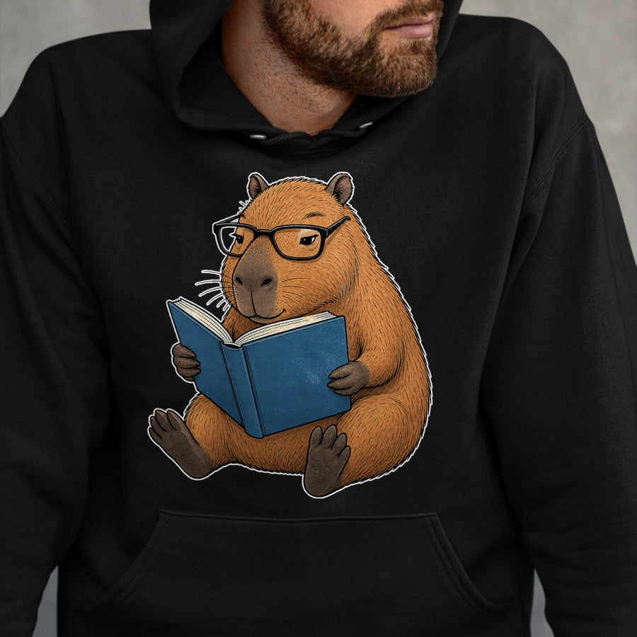 Cute Capybara Shirt, Funny Capybara UnisexT-Shirt/Hoodie/Sweatshirt HLT00 - Capybara Bookworm Reading Book Funny Graphic T-Shirt