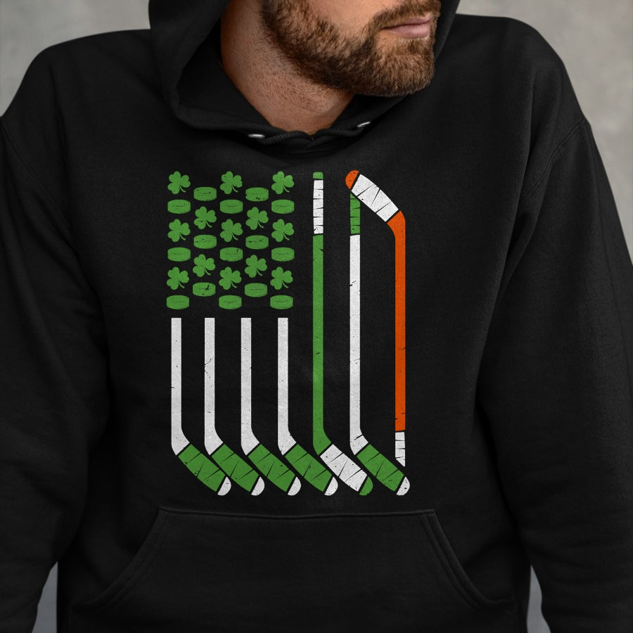 Patrick Day Shirts for Family, Funny Patrick Day shirts, st patrick's day Unisex T-Shirt/Hoodie/Sweatshirt HLT00 - Vintage St Patrick Day Ice Hockey American Flag Saint Pattys T-Shirt