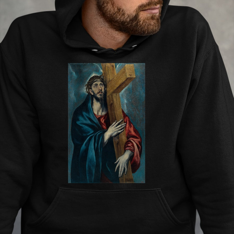 Christian Tee, Christian Faith Unisex T-Shirt/Hoodie/Sweatshirt HLT00 - Christ Carrying the Cross Jesus Painting Saviour Christian T-Shirt
