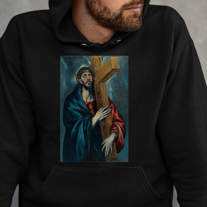 Christian Tee, Christian Faith Unisex T-Shirt/Hoodie/Sweatshirt HLT00 - Christ Carrying the Cross Jesus Painting Saviour Christian T-Shirt