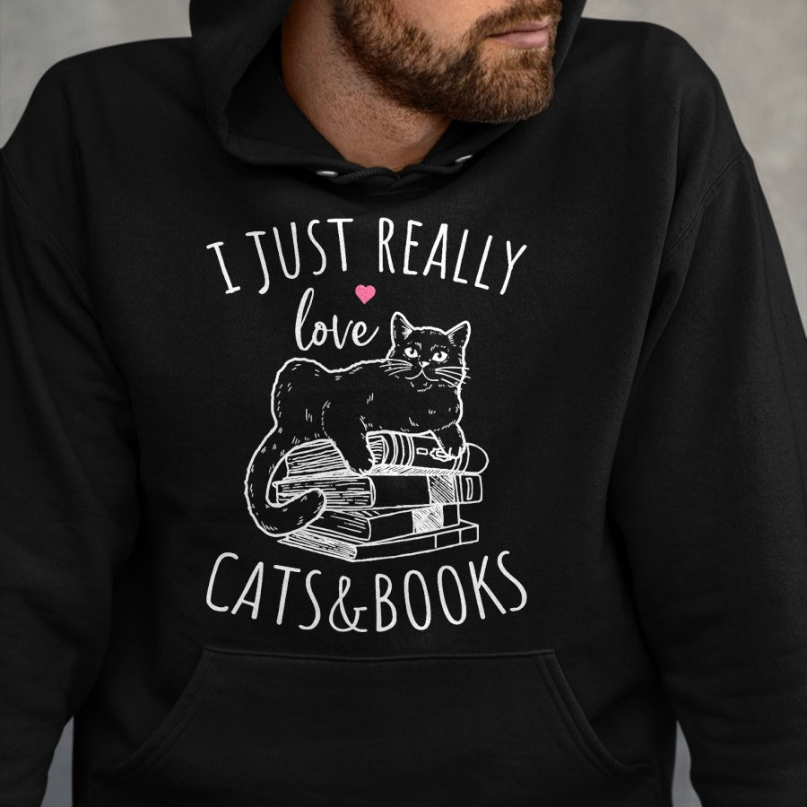 Cat Love Shirt, Funny Cat Lover Gift UnisexT-Shirt/Hoodie/Sweatshirt HLT00 - I Just Really Love Reading Books And Cats Funny Cat And book T-Shirt