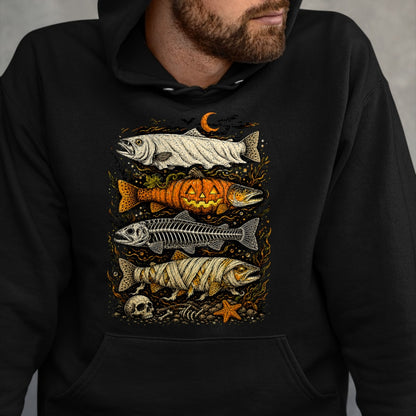 Funny Fishing Shirt, Gift For Fishing Lover Unisex T-Shirt/Hoodie/Sweatshirt HLT00 - Trout Fish Halloween Fishing Fisherman Spooky Season T-Shirt