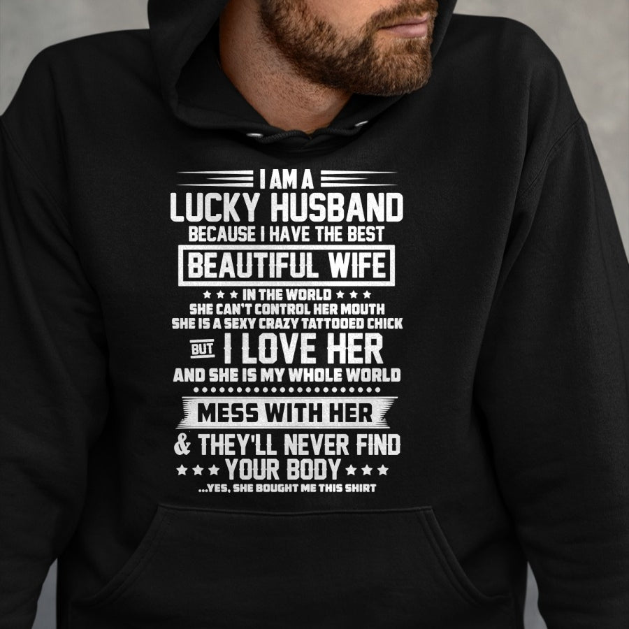 Best Wife Shirt, Wife and Husband Unisex T-Shirt/Hoodie/Sweatshirt HLT00 - Gift for wife T shirt, lucky wife   I am a lucky husband because i have the best beautiful wife Pull