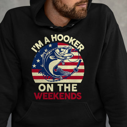 Funny Fishing Shirt, Gift For Fishing Lover Unisex T-Shirt/Hoodie/Sweatshirt HLT00 - Mens Fishing Funny Bass Fish I_m Hooker On Weekends Dad Joke T-Shirt