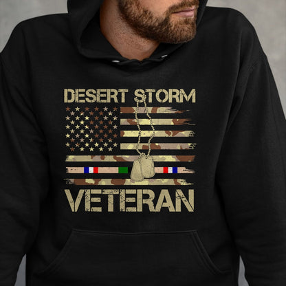 Proud Veteran Shirt, Funny Veteran UnisexT-Shirt/Hoodie/Sweatshirt HLT00 - Patriotic Desert Storm Veteran Distressed Flag US Camouflage T-Shirt