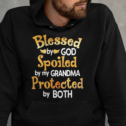 Best Grandma Shirt, Proud Grandma Unisex T-Shirt/Hoodie/Sweatshirt HLT00 - Blessed By God Spoiled By My Grandma Grandson Granddaughter T-Shirt (1)