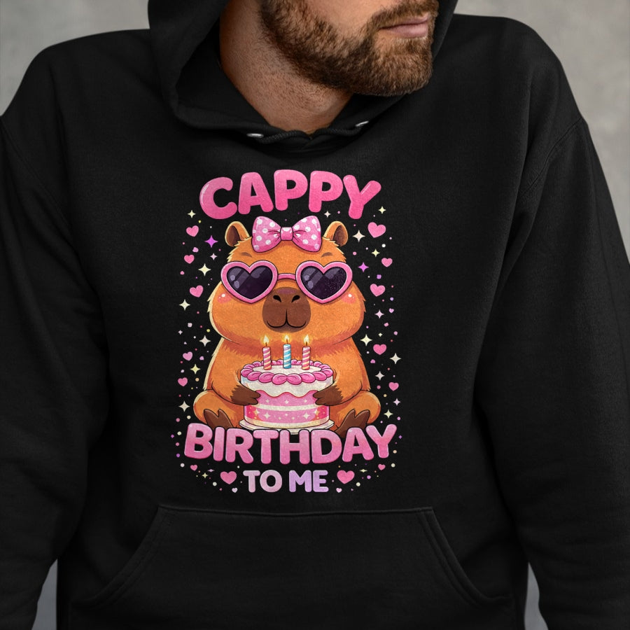 Cute Capybara Shirt, Funny Capybara UnisexT-Shirt/Hoodie/Sweatshirt HLT00 - Cappy Birthday Capybara Birthday to Me Birthday Pink Bow T-Shirt