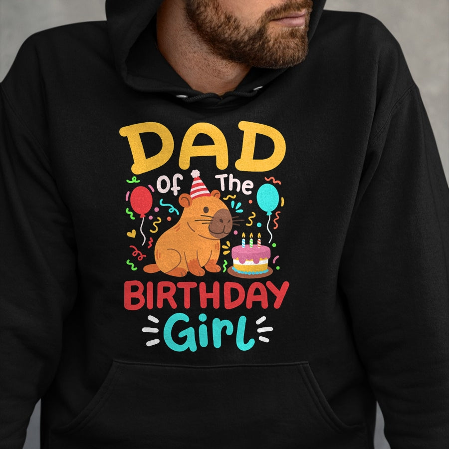 Cute Capybara Shirt, Funny Capybara Unisex T-Shirt/Hoodie/Sweatshirt HLT00 - Dad of The Birthday Girl Kids Cute Capybara Bday Family T-Shirt