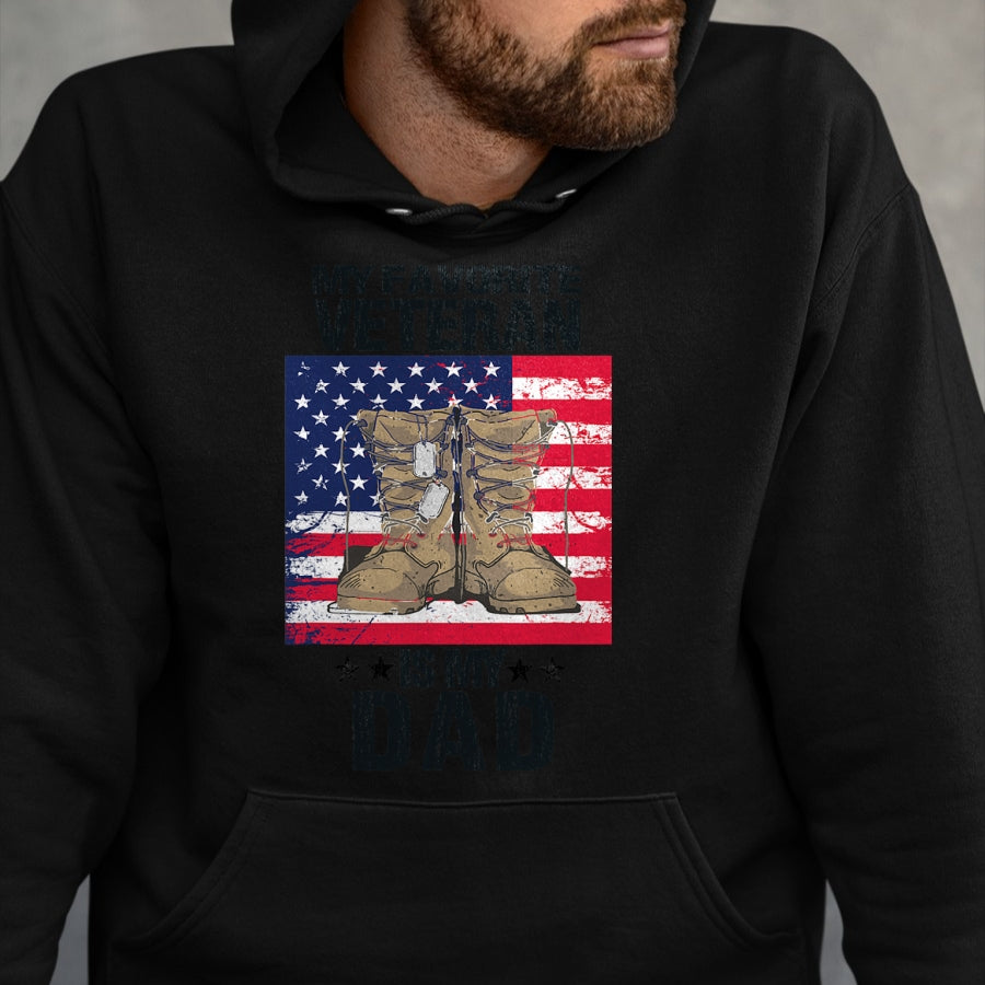 Gift for Dad Shirt, Funny Dad Unisex T-Shirt/Hoodie/Sweatshirt HLT00 – Dad Veteran My Favorite Veteran Is My Father Proud Son Kids T-Shirt