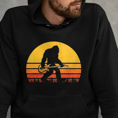 Guitar Lover Shirt, Funny Guitar UnisexT-Shirt/Hoodie/Sweatshirt HLT00 - Retro Bigfoot Guitar T-Shirt, Vintage Sasquatch Rocker Tee T-Shirt, Men, Black, 3X-Large