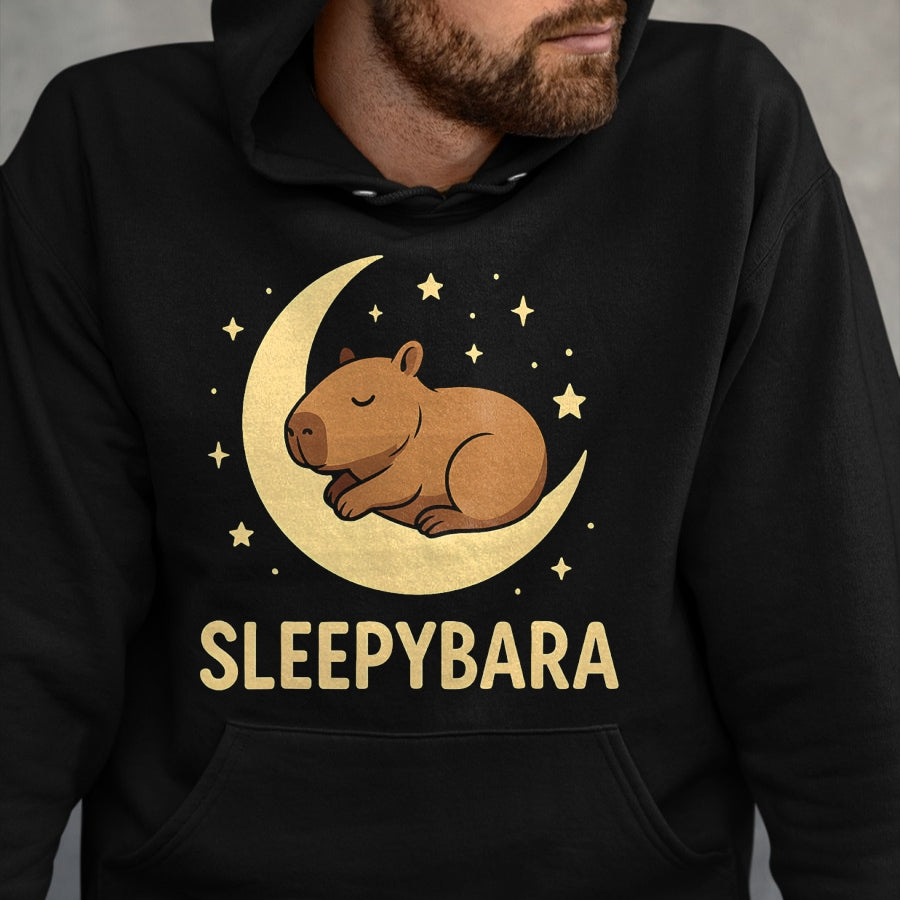 Cute Capybara Shirt, Funny Capybara Unisex T-Shirt/Hoodie/Sweatshirt HLT00 - Cute Sleepybara Funny Capybara Sleeping on Moon Graphic T-Shirt