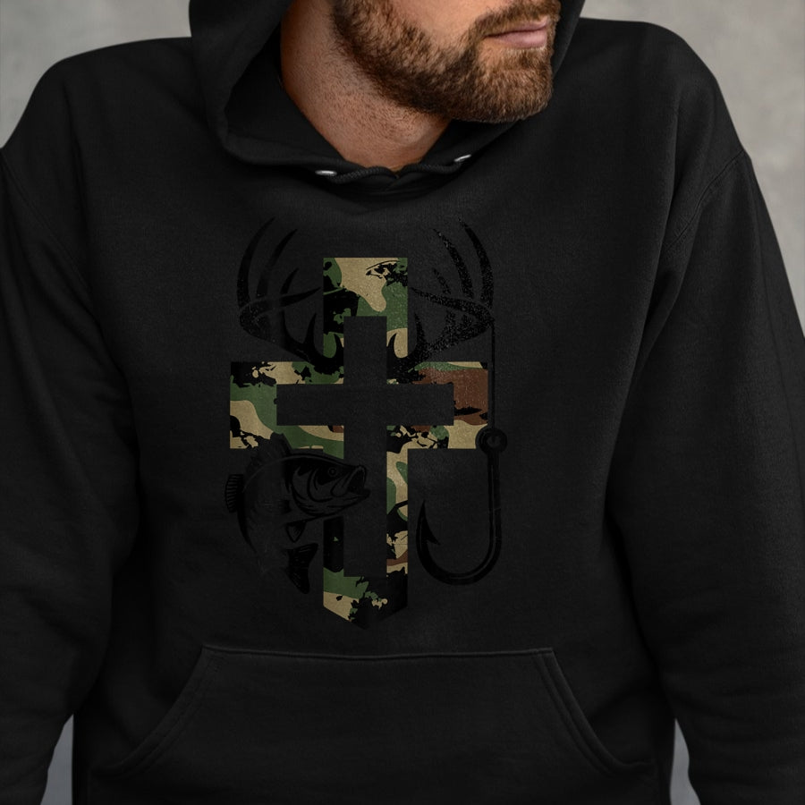 Best Thanksgiving Family Shirt , Funny Thanksgiving UnisexT-Shirt/Hoodie/Sweatshirt HLT00 - Youth Camo Faith Hunting Fishing Cross Hook Christian Jesus T-Shirt