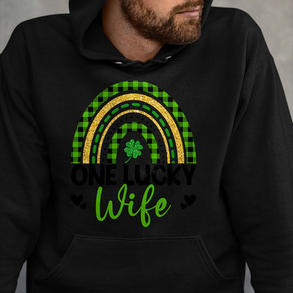 Best Wife Shirt, Wife and Husband Unisex T-Shirt/Hoodie/Sweatshirt HLT00 - Gift for wife T shirt, lucky wife   Womens One Lucky Wife Boho Rainbow St Patricks Day Shamrock Tank