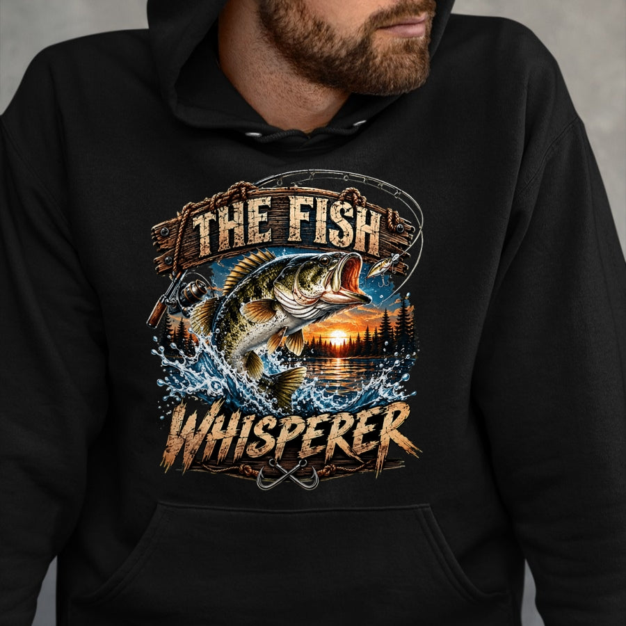 Funny Fishing Shirt, Gift For Fishing Lover Unisex T-Shirt/Hoodie/Sweatshirt HLT00 - The Fish Whisperer Funny Bass Fishing Sunset Angler T-Shirt
