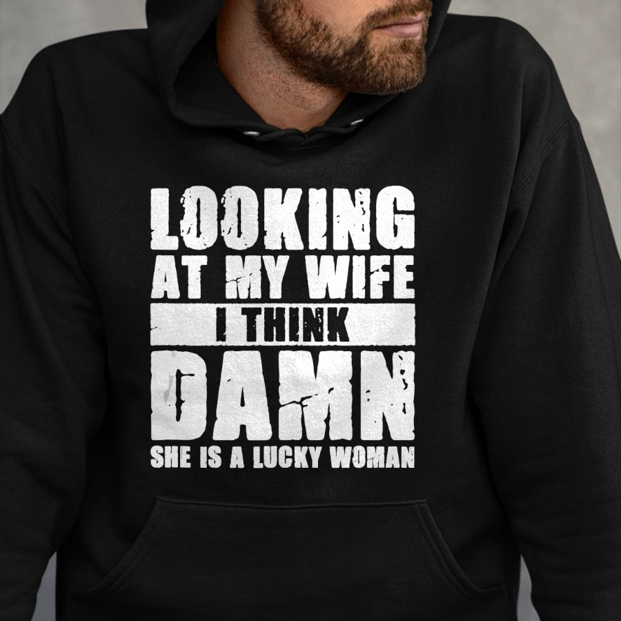 Best Wife Shirt, Wife and Husband Unisex T-Shirt/Hoodie/Sweatshirt HLT00 - Gift for wife T shirt, lucky wife   She is a Lucky Woman - Anniversary Gift - Wife & Husband Tank To (1)