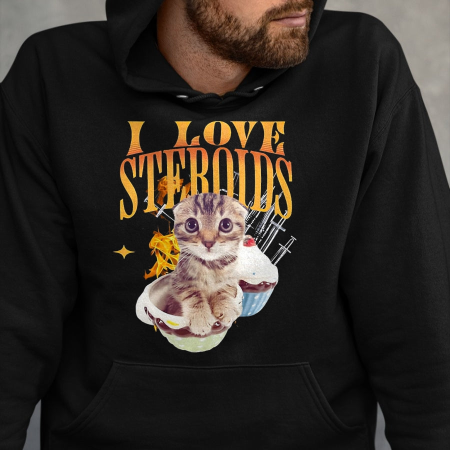 Cat Love Shirt, Funny Cat Lover Gift UnisexT-Shirt/Hoodie/Sweatshirt HLT00 - I Love Steroids CAT Funny Meme Cute T-Shirt, Men, Black, X-Large (1)