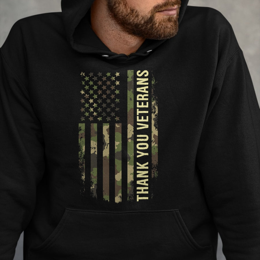 Proud Veteran Shirt, Funny Veteran UnisexT-Shirt/Hoodie/Sweatshirt HLT00 - Thank You Veterans Camouflage American Flag T-Shirt