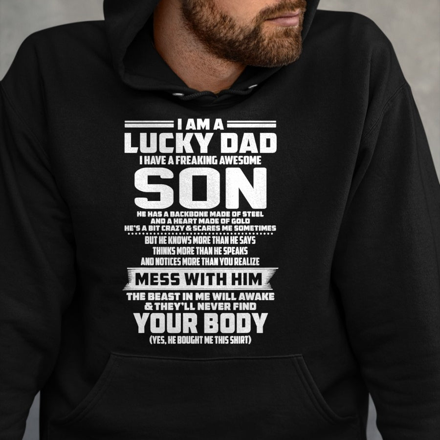 Gift for Dad Shirt, Funny Dad Unisex T-Shirt/Hoodie/Sweatshirt HLT00 – I am a lucky dad i have a freaking awesome son T-Shirt