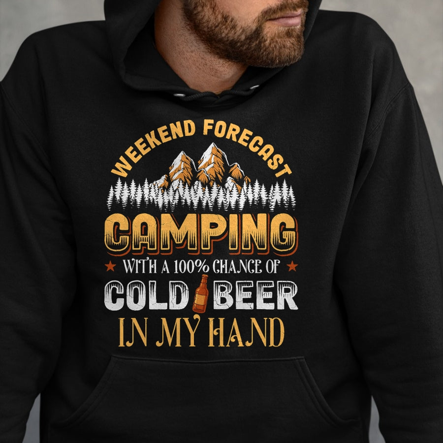 Funny Camping Shirt, Gift For Camping Lover Unisex T-Shirt/Hoodie/Sweatshirt HLT00 - Weekend Forecast Camping with Beer Camper Adventure Outdoor T-Shirt