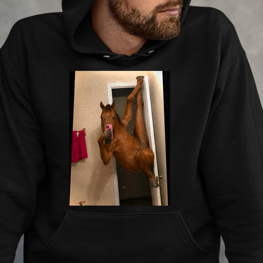 Best Horse Lover Shirt , Funny Horse UnisexT-Shirt/Hoodie/Sweatshirt HLT00 - Horse Selfie Meme Weird Door Pose T-Shirt