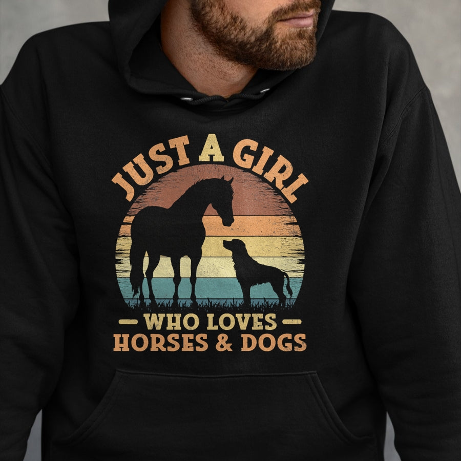 Dog Love Shirt, Dog Lover Gift T-Shirt/Hoodie/Sweatshirt HLT00 - Just A Girl Who Loves Horses and Dogs Women Girls T-Shirt