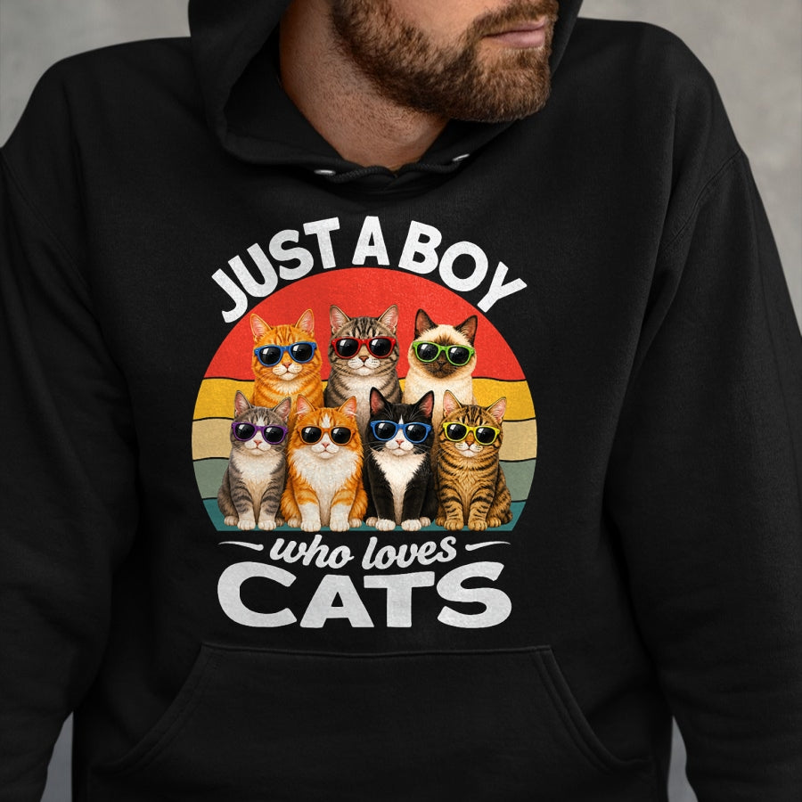Cat Love Shirt, Funny Cat Lover Gift UnisexT-Shirt/Hoodie/Sweatshirt HLT00 - Just A Boy Who Loves Cats Funny Boys Kids Pets Lovers T-Shirt