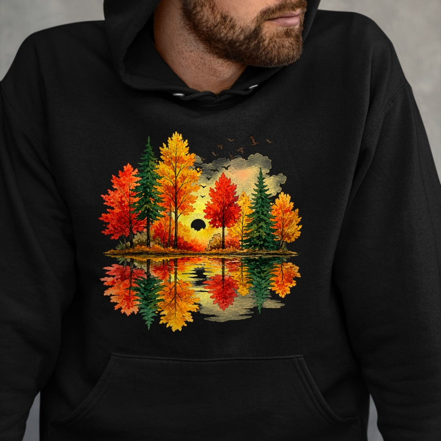 Best Thanksgiving Family Shirt , Funny Thanksgiving UnisexT-Shirt/Hoodie/Sweatshirt HLT00 - Retro Autumn Fall Leaves Forest Nature Lake Reflection T-Shirt