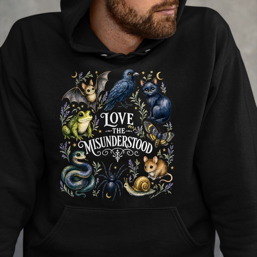 Cat Love Shirt, Funny Cat Lover Gift UnisexT-Shirt/Hoodie/Sweatshirt HLT00 - Love The Misunderstood Bat Frog Raven Snake Cat Moth Spider T-Shirt (2)