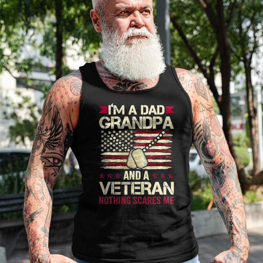 Proud Veteran Shirt, Funny Veteran UnisexT-Shirt/Hoodie/Sweatshirt HLT00 - I_m a Dad Grandpa and a Veteran Nothing Scares me T-Shirt, Men, Navy Blue, 3X-Large