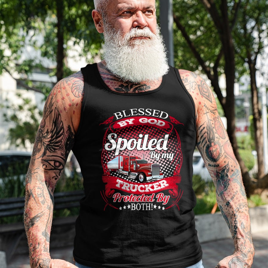 Best Wife Shirt, Wife and Husband Unisex T-Shirt/Hoodie/Sweatshirt HLT00 - Blessed By God Spoiled By My Trucker Girlfriend Wife Long Sleeve T-Shirt